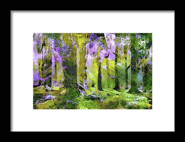 Lush Green Forest Framed Print featuring the painting Sun Dance by Susan Maxwell Schmidt