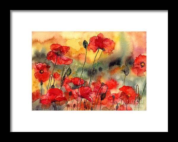 Poppy Framed Print featuring the painting Sun Kissed Poppies by Suzann Sines