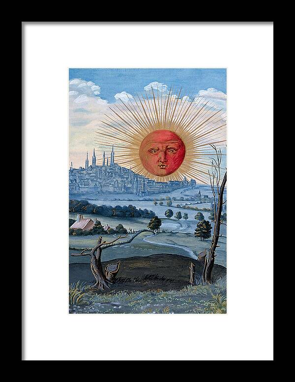 16th Century Art Framed Print featuring the drawing Sun Rising over the City, from Splendor Solis, circa 16th century by Anonymous