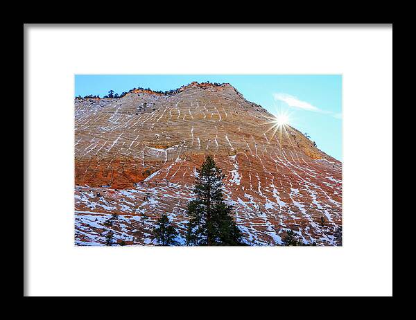 Checkerboard Mesa Framed Print featuring the photograph Sun Setting over Checkboard Mesa, Zion by Dawn Richards