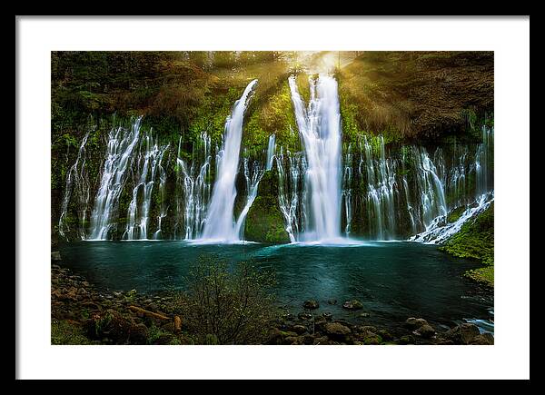 Burney Falls Framed Print featuring the photograph Sunbeams at Burney Falls by Don Hoekwater Photography