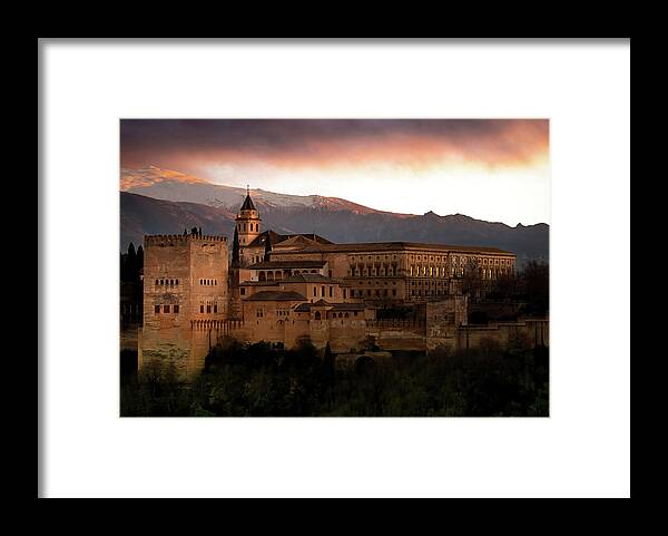 Alhambra Spain Framed Print featuring the photograph Sundown Over the Alhambra by Rebecca Herranen
