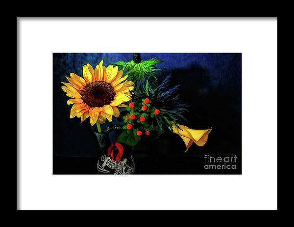 Sunflower Framed Print featuring the photograph Sunflower and Calla Lilies by Diana Mary Sharpton