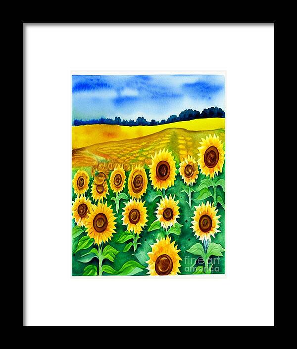 Sunflower Field Framed Print featuring the digital art Sunflower Field by Carol Riddle