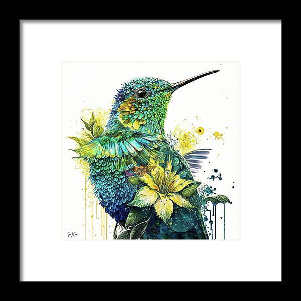 Hummingbird Framed Print featuring the painting Sunflower Hummingbird by Tina LeCour