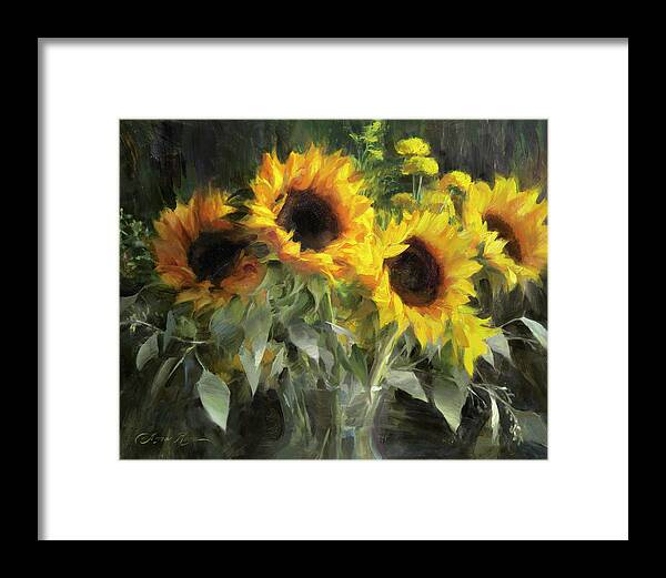 Sunflowers Framed Print featuring the painting Sunflower Quartet by Anna Rose Bain