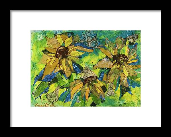 Sunflowers Framed Print featuring the painting Sunflowers by the Sea by Elaine Elliott