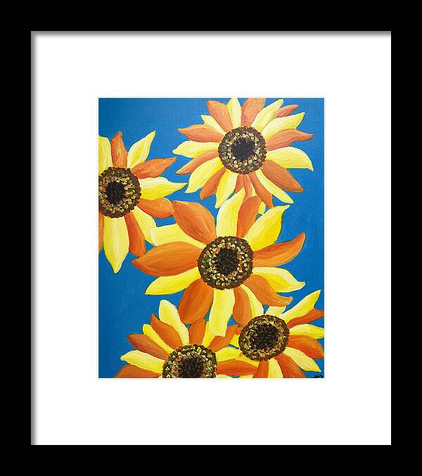 Sunflower Framed Print featuring the painting Sunflowers Five by Christina Wedberg