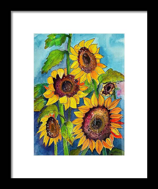 Flowers Framed Print featuring the painting Sunflowers by Lana Sylber