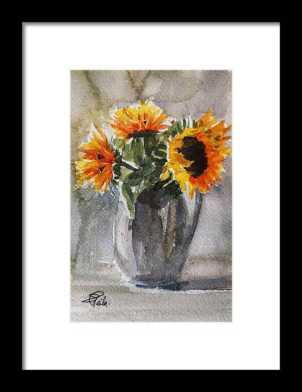 Still Life Framed Print featuring the painting Sunflowers by Sheila Romard