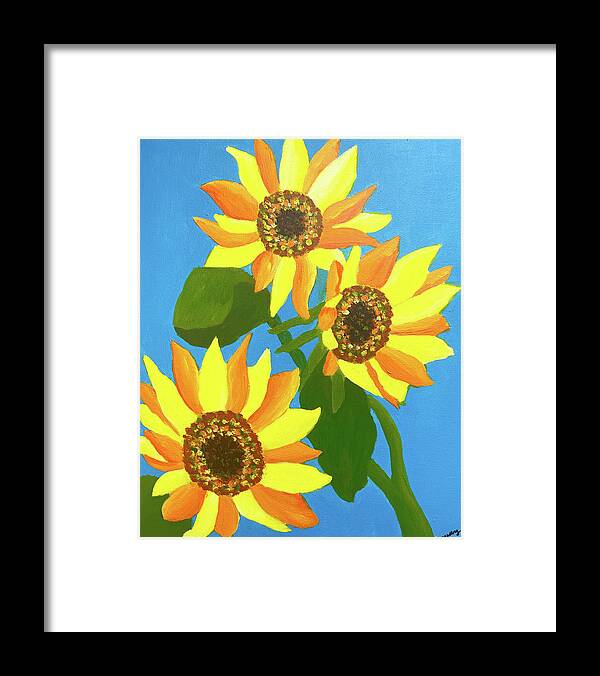 Sunflower Framed Print featuring the painting Sunflowers Three by Christina Wedberg