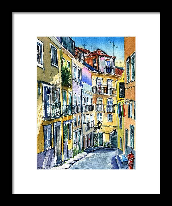 Portugal Framed Print featuring the painting Sunny Day In Lisbon by Dora Hathazi Mendes