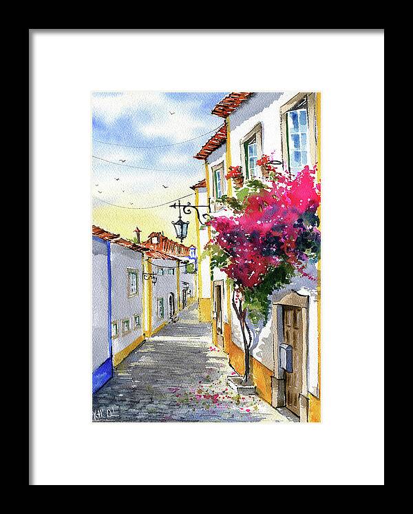 Portugal Framed Print featuring the painting Sunny Day In Obidos Portugal Painting by Dora Hathazi Mendes