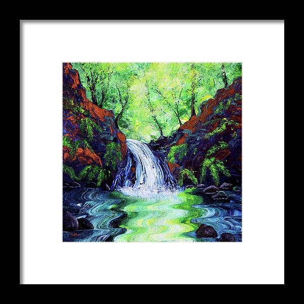 Waterfall Framed Print featuring the painting Sunny St. Patrick's Day at a Waterfall by Laura Iverson
