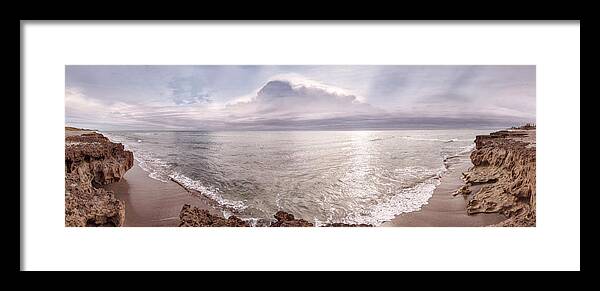 Panorama Framed Print featuring the photograph Sunrays over Coral Cove Beach Cottage Hues by Debra and Dave Vanderlaan