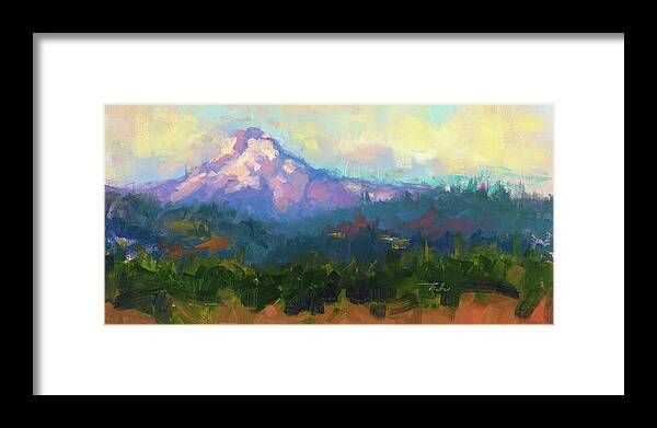 Mt Hood Framed Print featuring the painting Sunrise Advancing - Mt. Hood Sunrise by Talya Johnson