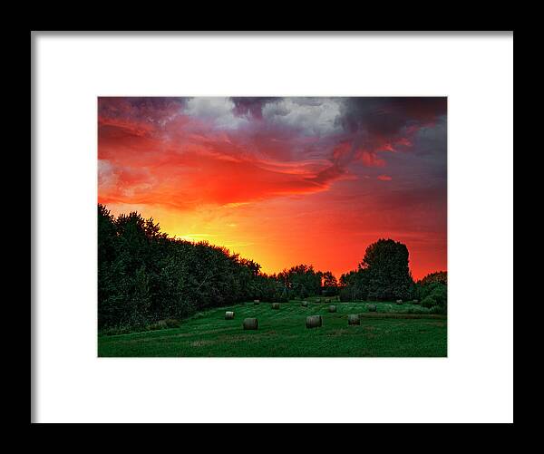 Landscape Framed Print featuring the photograph Sunrise and Bales by Dan Jurak