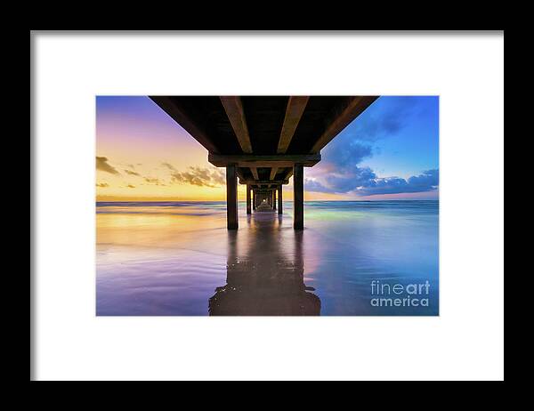Texas Framed Print featuring the photograph Sunrise at Caldwell Pier Port Aransas Texas by Bee Creek Photography - Tod and Cynthia