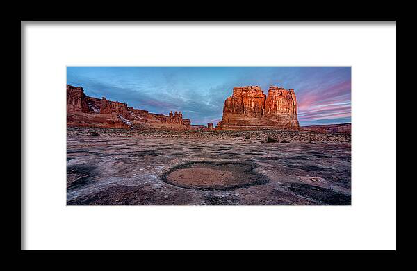 Arches Framed Print featuring the photograph Sunrise at Courthouse Towers by Kenneth Everett