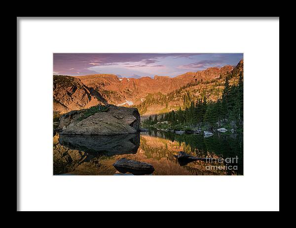 Indian Peaks Wilderness Framed Print featuring the photograph Sunrise at Forest Lake Colorado by Keith Kapple