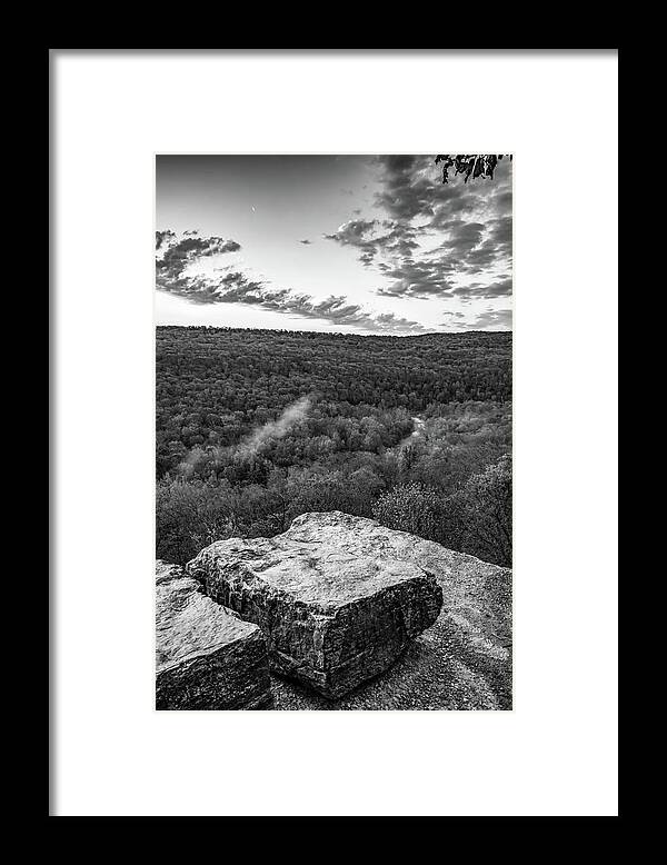America Framed Print featuring the photograph Sunrise At The Edge Of The Yellow Rock Trail - Black and White by Gregory Ballos