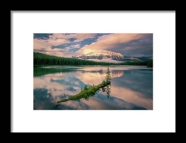 Sunrise Framed Print featuring the photograph Sunrise at Two Jack Lake by Henry w Liu