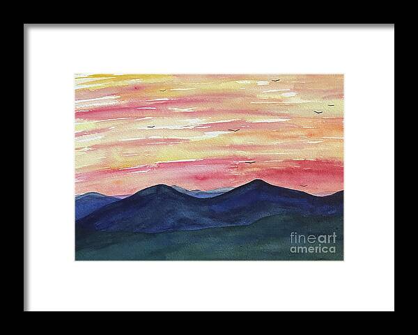 Sunrise Framed Print featuring the painting Sunrise Mountains by Lisa Neuman