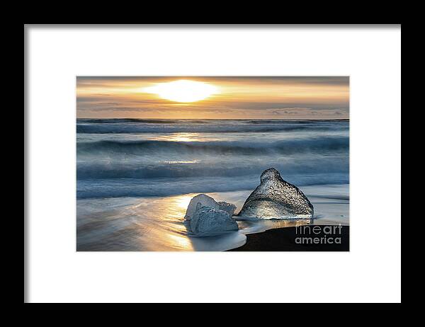 Diamond Beach Framed Print featuring the photograph Sunrise on Diamond Beach, Iceland by Jane Rix