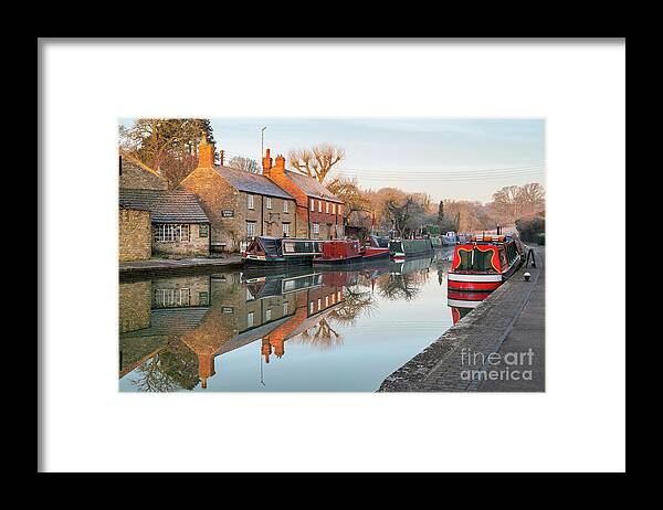 Stoke Bruerne Framed Print featuring the photograph Sunrise on the Grand Union Canal at Stoke Bruerne in the Frost by Tim Gainey