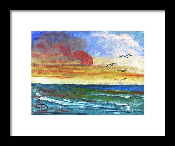 Seascape Framed Print featuring the painting Sunrise Sunset by Catherine Ludwig Donleycott