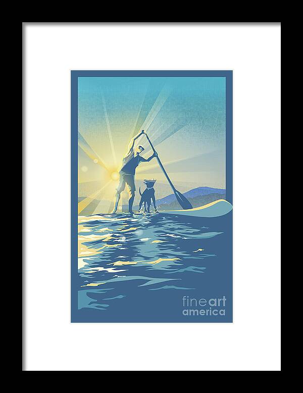 Paddle Boarding Framed Print featuring the digital art Sunrise Paddle Boarder by Sassan Filsoof