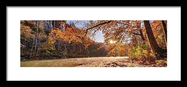 Roark Bluff Framed Print featuring the photograph Sunrise Panorama Along The Buffalo River At Roark Bluff by Gregory Ballos