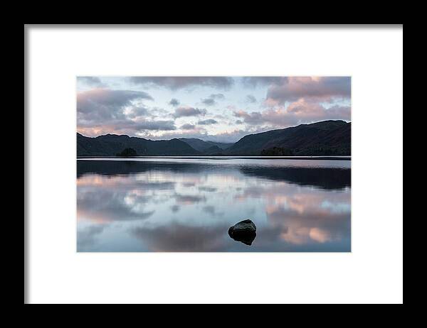 Cumbria Framed Print featuring the photograph Sunrise reflections at Derwent Water, the Lake District, England by Sarah Howard