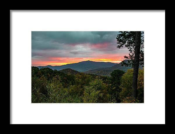 Autumn Foothills Parkway Sunrise Framed Print featuring the photograph Sunrise Sky Over Foothills Parkway by Dan Sproul