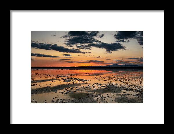 Sunset Framed Print featuring the photograph Sunset and reflections at the lake by Michalakis Ppalis