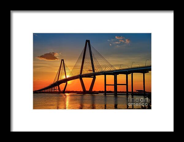 Ravenel Bridge Framed Print featuring the photograph Sunset at Charleston by Shelia Hunt