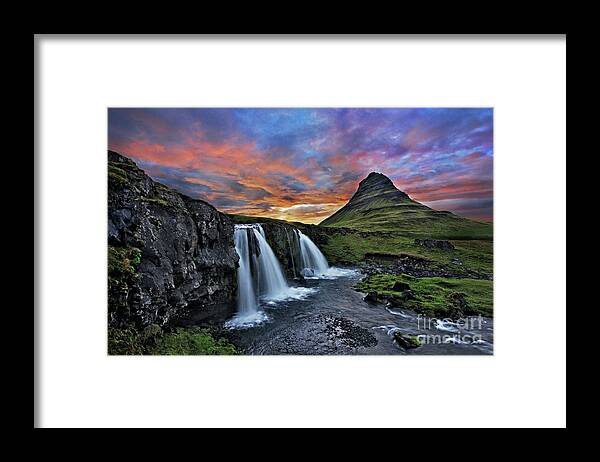 Landscape Framed Print featuring the photograph Sunset at Mt. Kirkjufell by Roman Kurywczak
