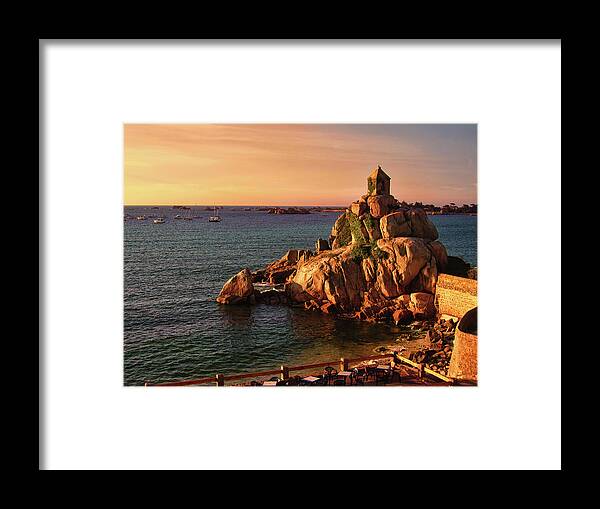 Port Blanc Framed Print featuring the photograph Sunset at Port Blanc - Cote de Granit Rose by Menega Sabidussi