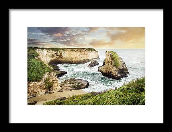 Shark Fin Cove Framed Print featuring the photograph Sunset at Shark Fin by Gary Geddes