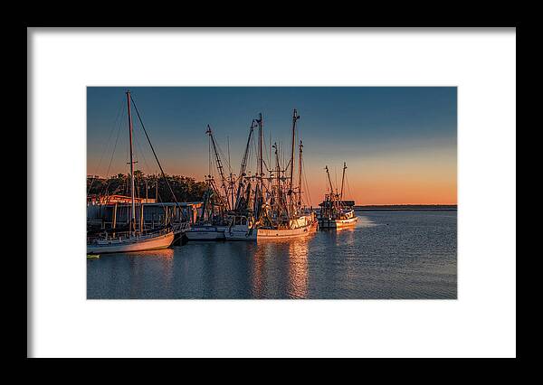 Sunset Framed Print featuring the photograph Sunset at Shem Creek, Charleston by Marcy Wielfaert