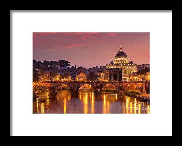 St Peters Basilica Rome Italy Framed Print featuring the photograph Sunset at St Peters Basilica, Rome by Neale And Judith Clark