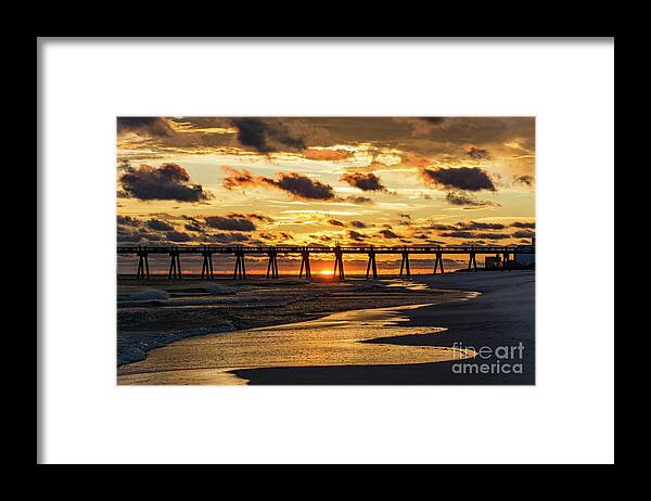 Sun Framed Print featuring the photograph Sunset at the Pensacola Beach Fishing Pier by Beachtown Views