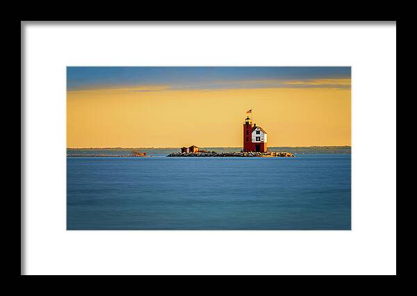Sunset Framed Print featuring the digital art Sunset at The Straits of Mackinac by Kevin McClish