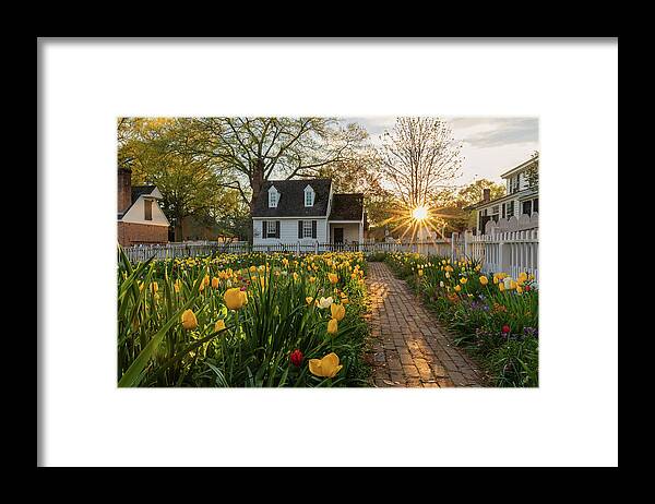 Colonial Williamsburg Framed Print featuring the photograph Sunset at the Taliaferro-Cole Garden by Rachel Morrison