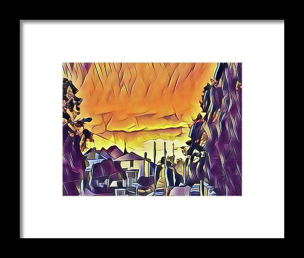 Sunset Framed Print featuring the mixed media Sunset Down the Block by Christopher Reed