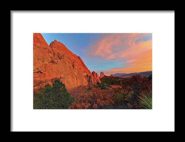 Sunset Framed Print featuring the photograph Sunset, Garden of the Gods by Bob Falcone