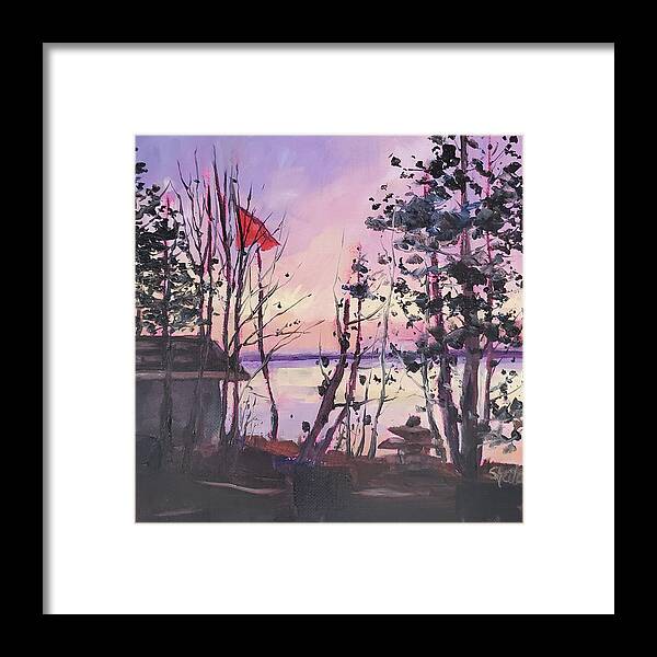 Landscape Framed Print featuring the painting Sunset Lakeside by Sheila Romard