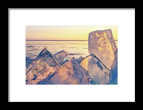 Ice Framed Print featuring the photograph Sunset on frozen Lake Baikal by Mikhail Kokhanchikov