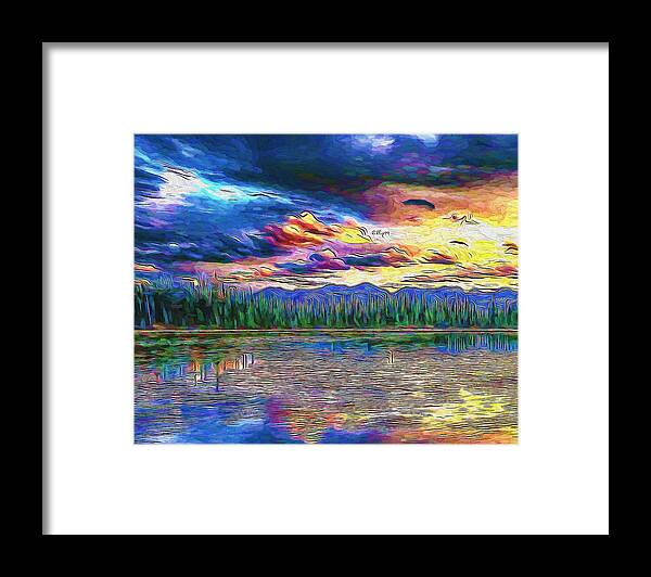 Paint Framed Print featuring the painting Sunset on lake 3 by Nenad Vasic