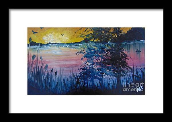 Lake Framed Print featuring the painting Sunset on the Lake by Saundra Johnson